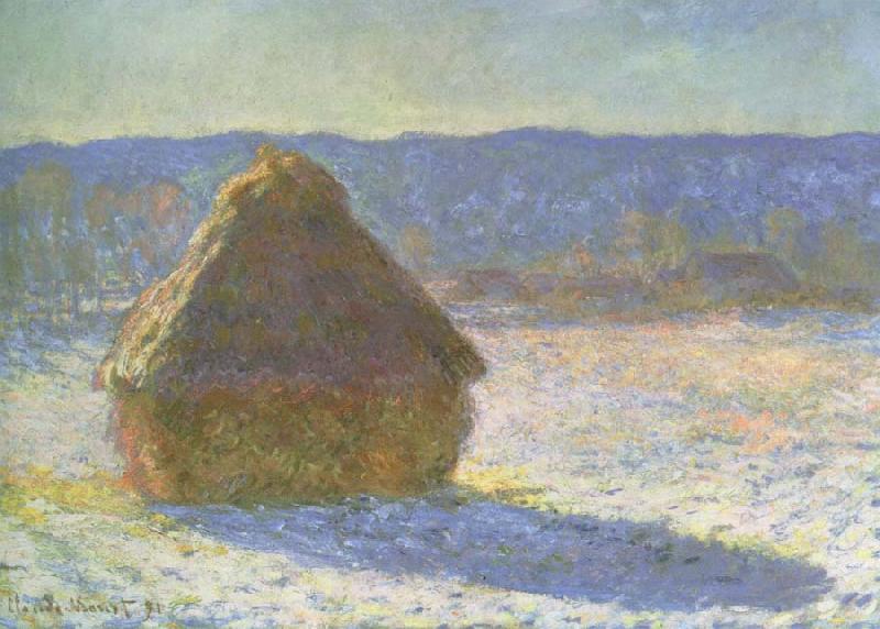 Claude Monet haystack in the morning,snow effect oil painting image
